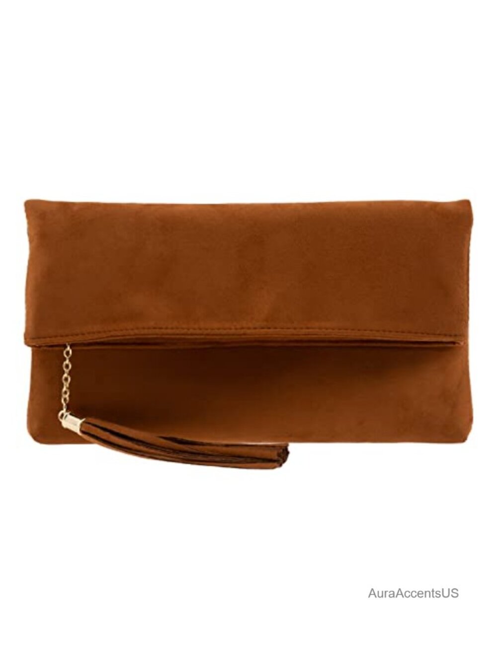 Faux Micro Suede Fold Over Clutch with Chain Strap